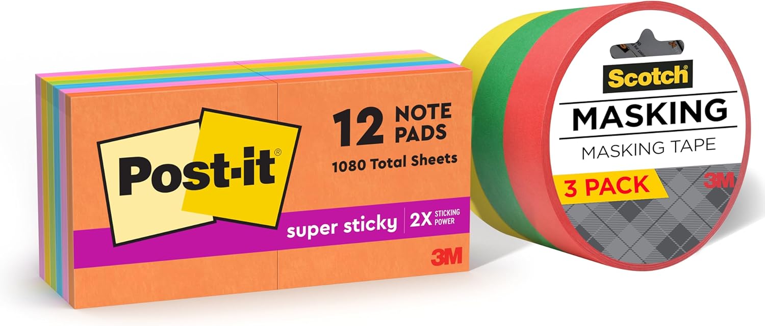 DIY Calendar Kit, Post-it and Scotch Assortment, Includes Super-Sticky Post-it Notes and Expressions