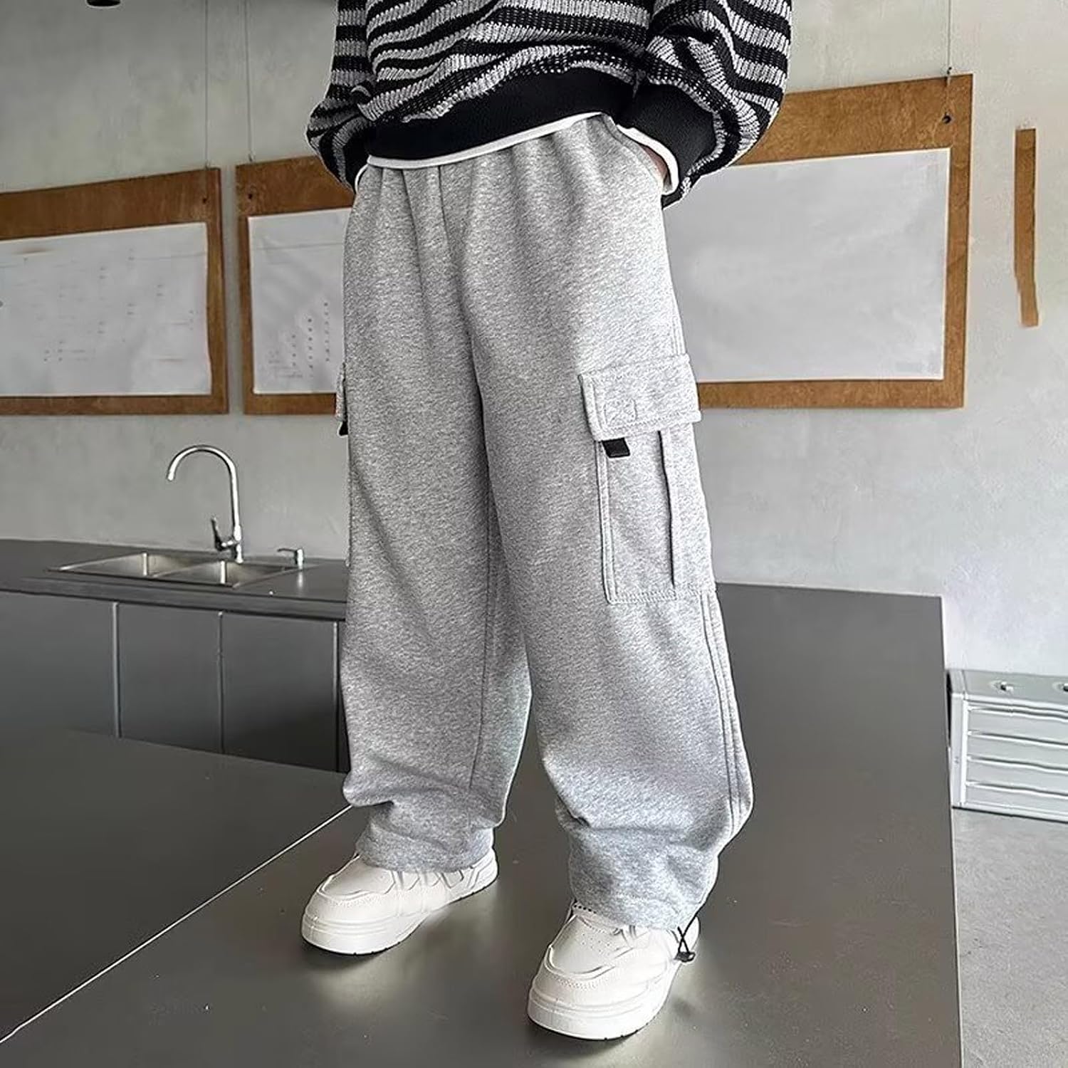 Girls Joggers Sweatpants 5 to 14Y Casual Drawstring Elastic High Wide Waist Baggy Athletic Pants with Pockets