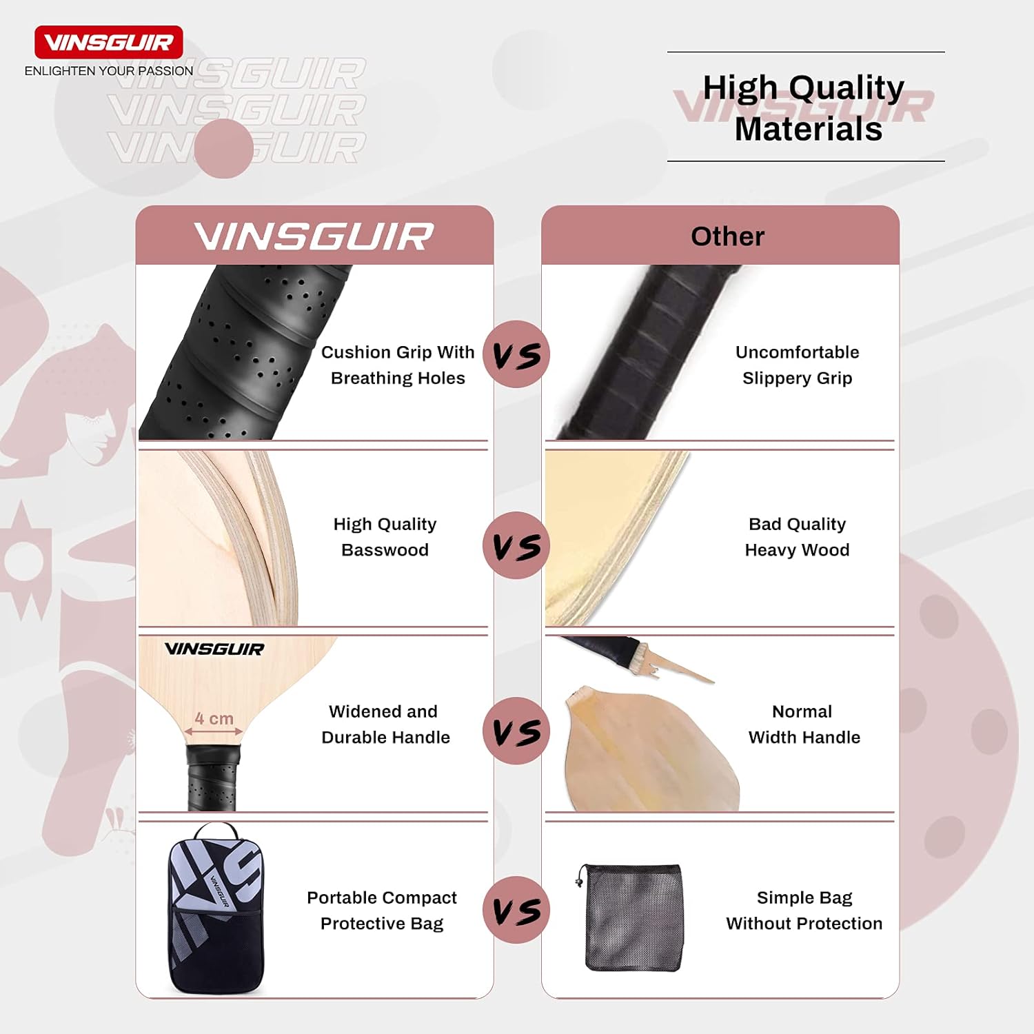 VINSGUIR Pickleball Set with 4 Rackets and 4 Balls, Pickleball Paddles Set of 4 Pack for Outdoor and Indoor, Lightweight Wood Pickleball Racquet with Portable Pickleball Bag for Men Women Kids Adult : Sports & Outdoors