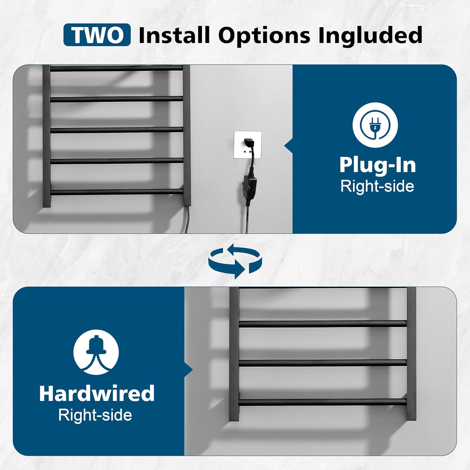 Heated Towel Racks, 5 Bars Towel Warmer with 24hr Timer Stainless Steel Wall Mounted Electric Towel Warmers for Bathroom (Black)