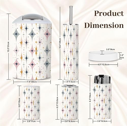 Miniatura 5 de Bathroom Accessory Set 6 Piece Mid Century Vintage 1950s Modern Retro Symmetrical Curved Trash can, Toothbrush Holder, Soap Dispenser, Soap Dish,