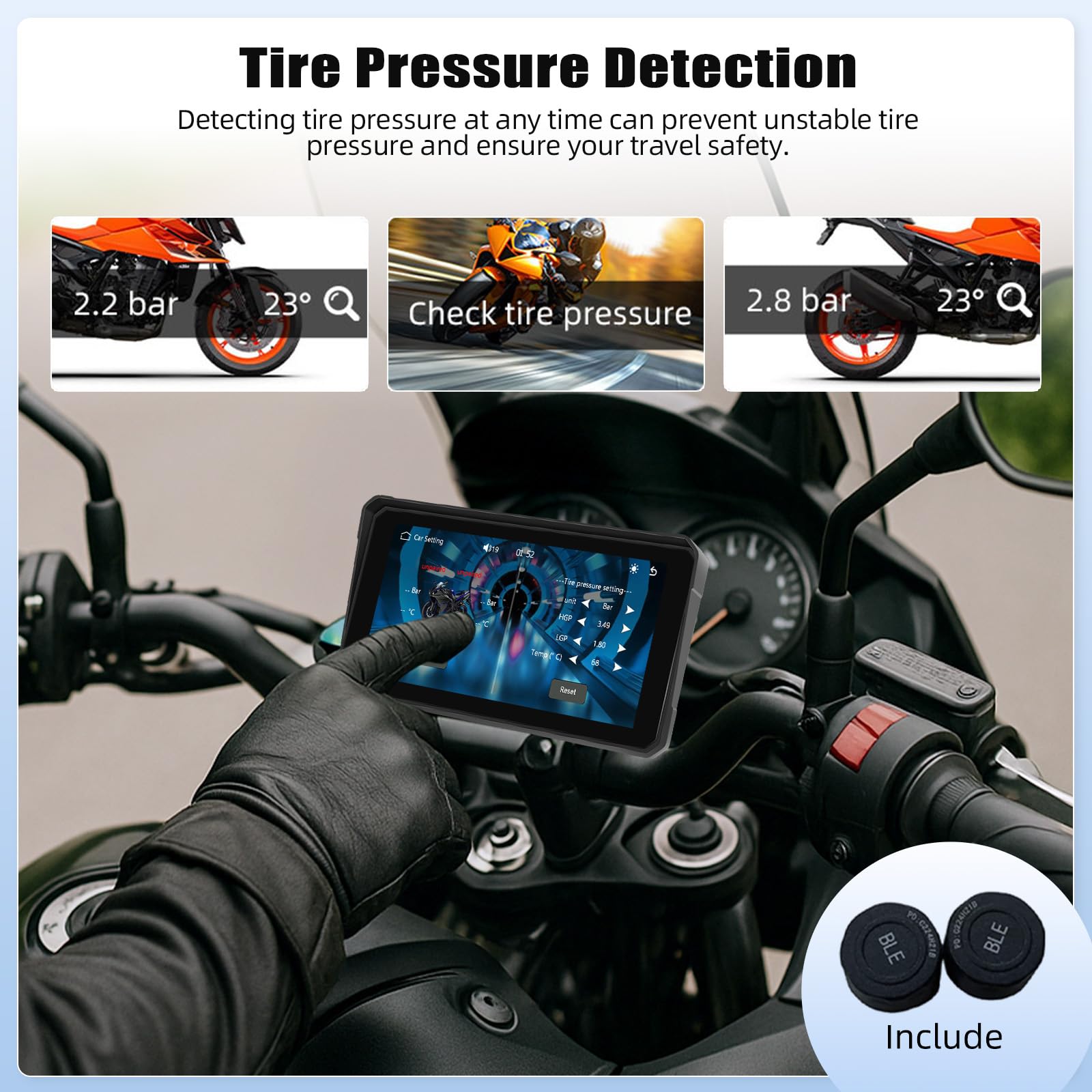 Schermo portatile Moto Carplay 6 pollici IP68 GPS Bluetooth Wireless CarPlay Android Auto TPMS