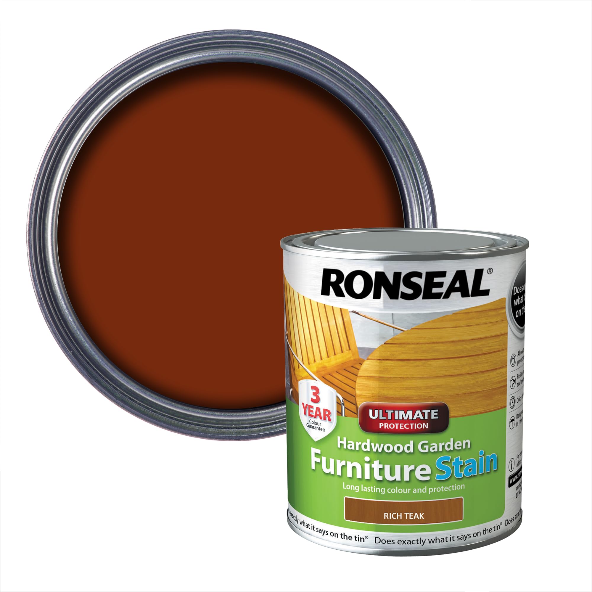 Ronseal Ultimate Protection Hardwood Garden Furniture Stain Deep Mahogany 750ml