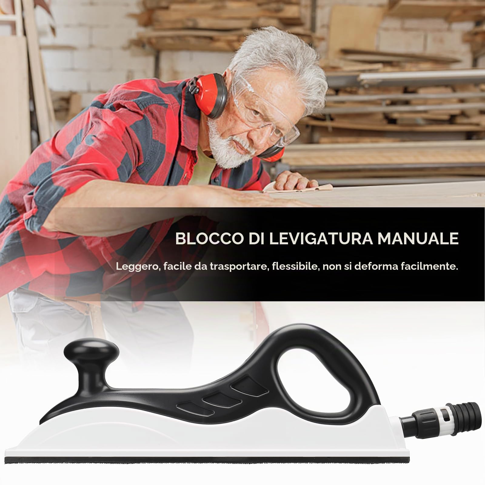 Levigatrice manuale con aspirazione, 400 x 70 mm, aggiornata con lunghezza aggiuntiva, con 5 strisce abrasive a rete, grana P80 P120 P180 P240 P400, levigatura senza polvere