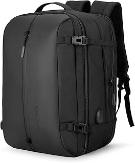 Mochila extensible Mark Ryden, 25 L-38 L, resistente al agua, color negro, 15,6 pulgadas, con interfaz de carga USB, mochila de permiso de vuelo, adecuada para viajes, trabajo