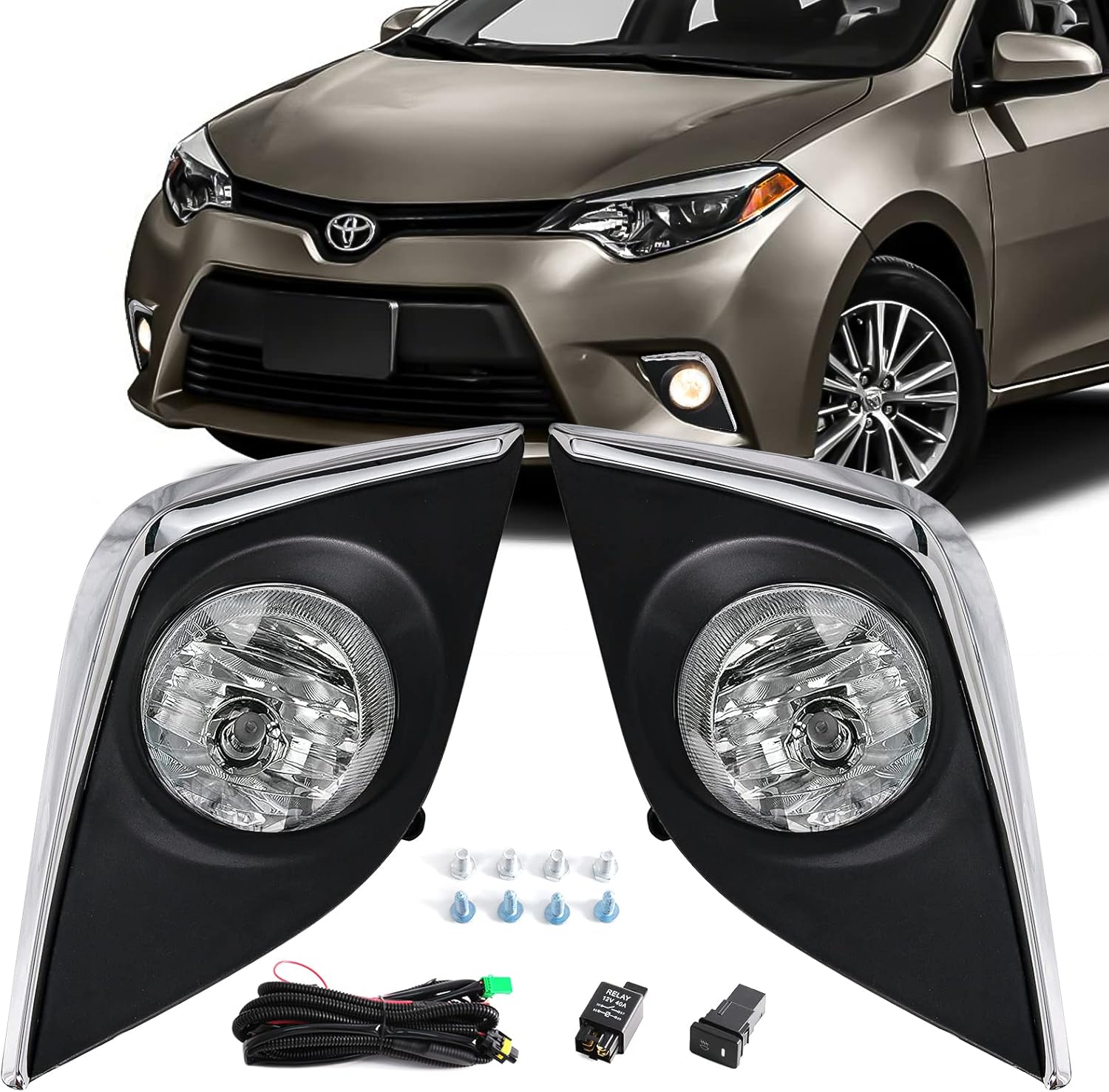 LED Fog Light For Toyota Corolla L/LE/LE ECO 2014-2016 Replacement Fog Lamp Assembly with Bezels + Wire Harness + Switch