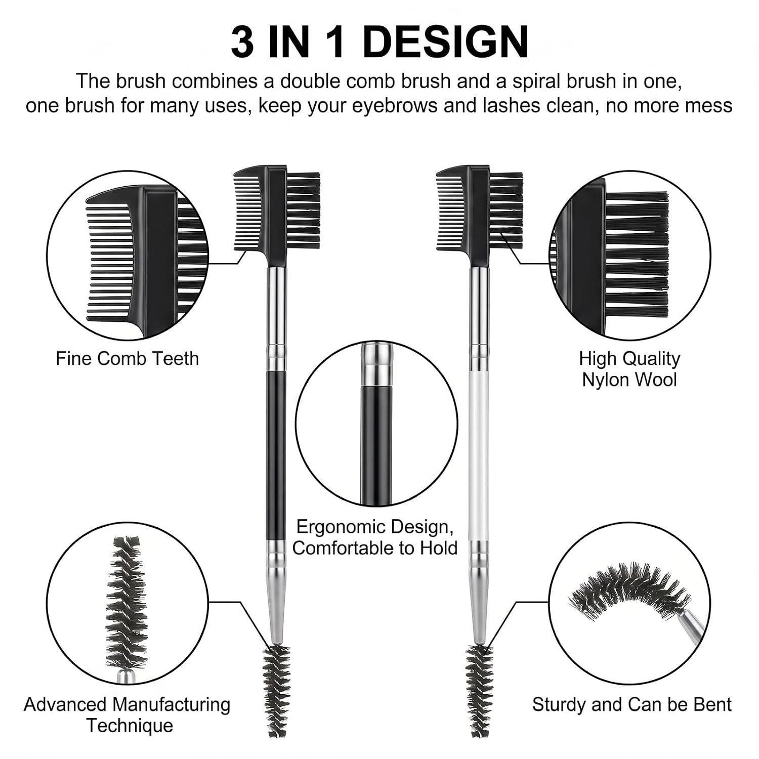 4 Pcs Eyebrow Brush and Comb 3 Head, Eyebrow Eyelash Brush Double Head Makeup Grooming Tool Cosmetic, Eyelash Shaper Spoolie Brushes for Women Separating Lash Shaping Brow