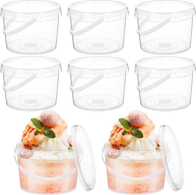 Gerrii 8 Pcs Clear Buckets with Lid Plastic Ice Cream