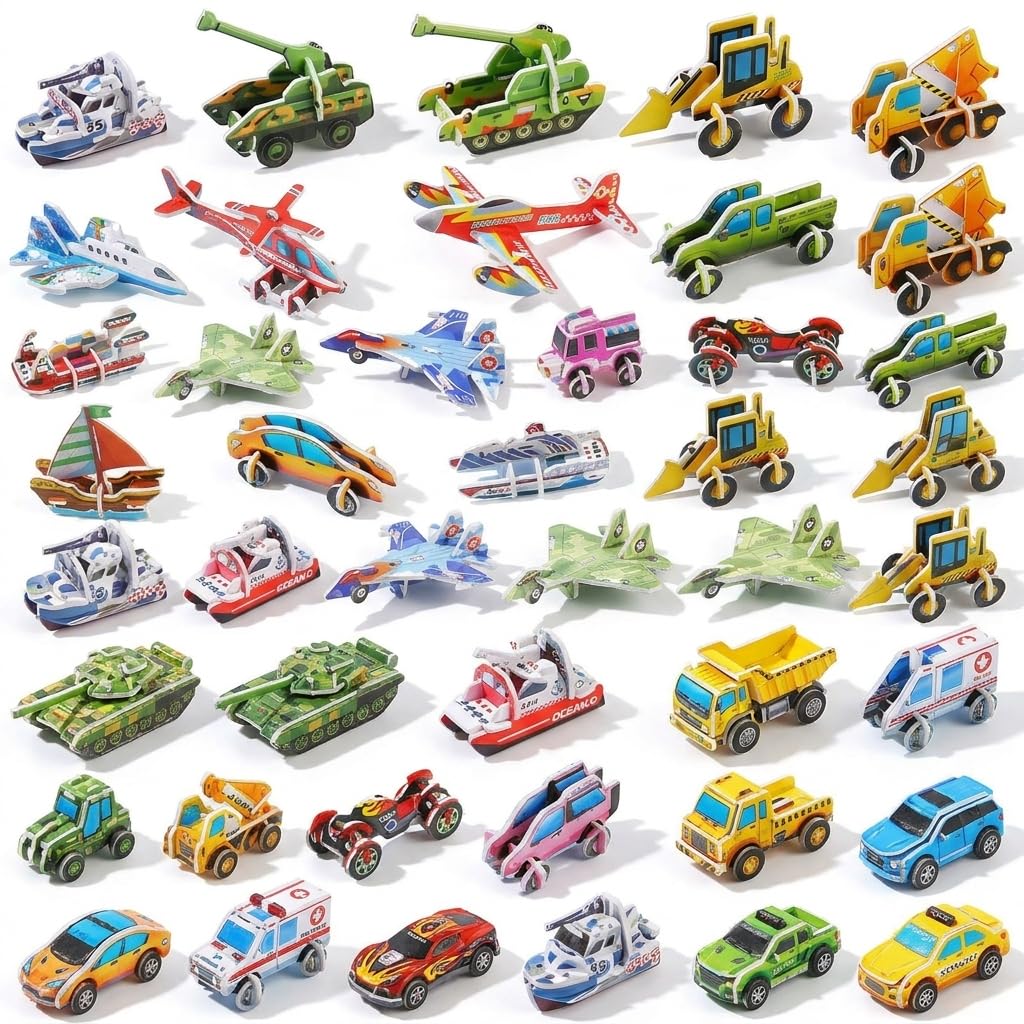50pcs 3D Insect Paper Jigsaw Puzzle, Creative DIY Educational Insect Vehicle Puzzle Smart 3D Cartoon Puzzle, Glue Free Assembly Classroom & Family Party Gift Activity