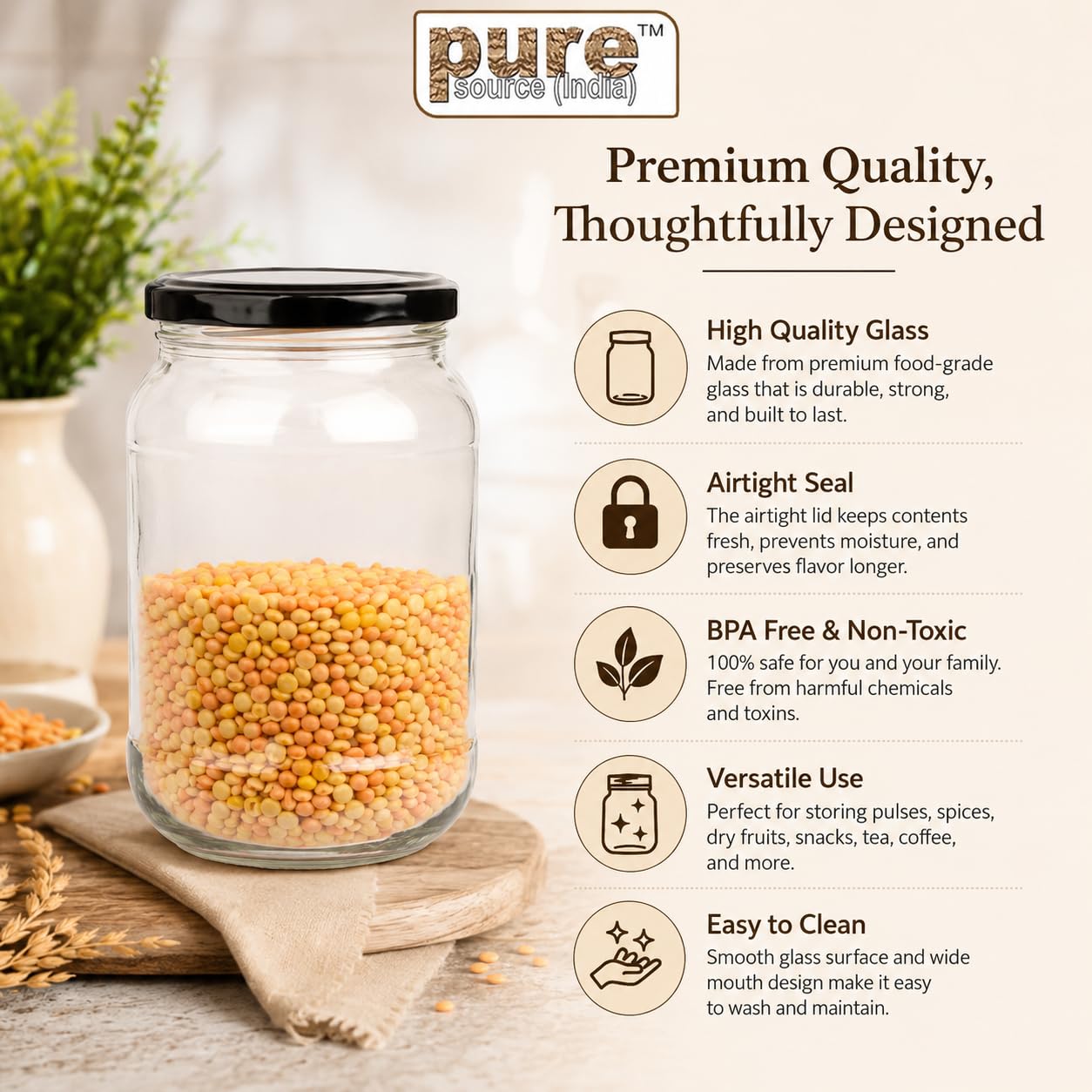 Pure Source India Glass Jars - Airtight Storage -7 Pure Source India Glass Jars - Airtight Storage -7