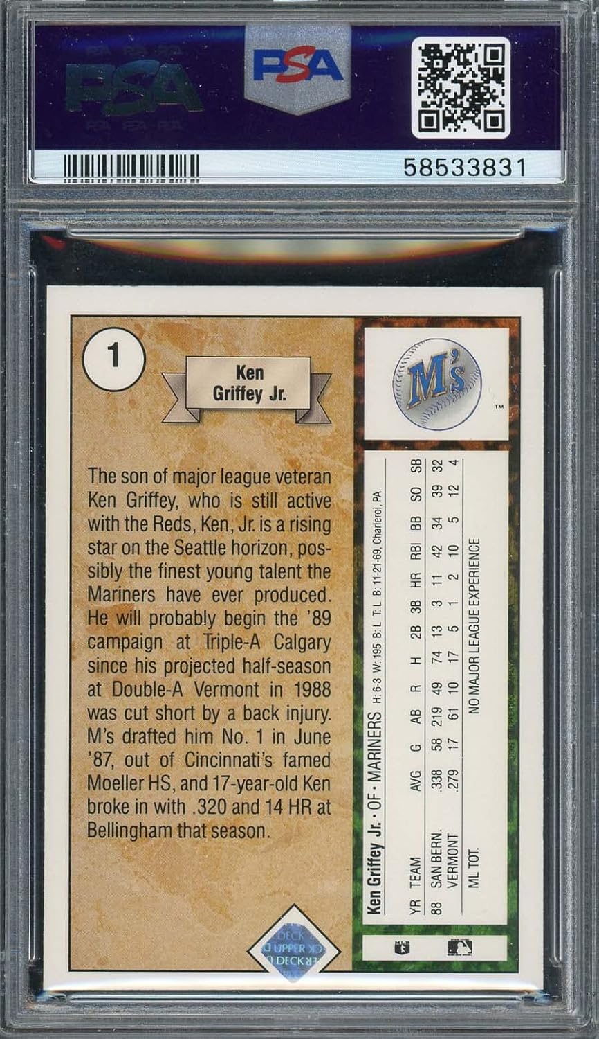 1989 Upper Deck Ken Griffey Jr. #1 Star Rookie Card, PSA 7 Graded (Cert# 58533831)