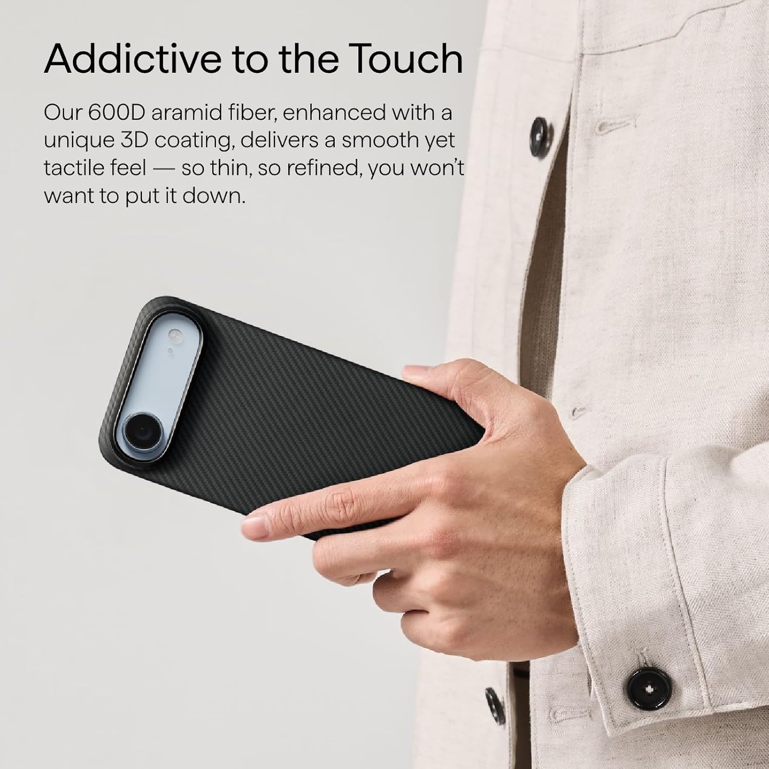 pitaka for iPhone Air Case 6.5", Compatible with MagSafe, Ultra-Slim Case with Caseless Touch Feeling, 600D Aramid Fiber Woven, Black/Grey(Twill) - Image 4