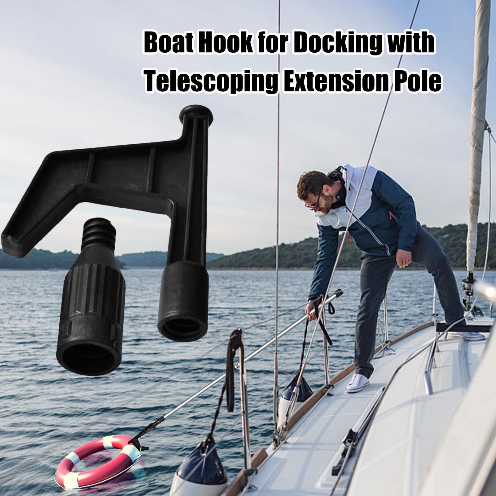 Ganchos de amarre - Ganchos de amarre para embarcaciones, Gancho para poste de empuje de barco | Poste de extensión de nailon resistente con longitud ajustable, Gancho de remolque para barco de