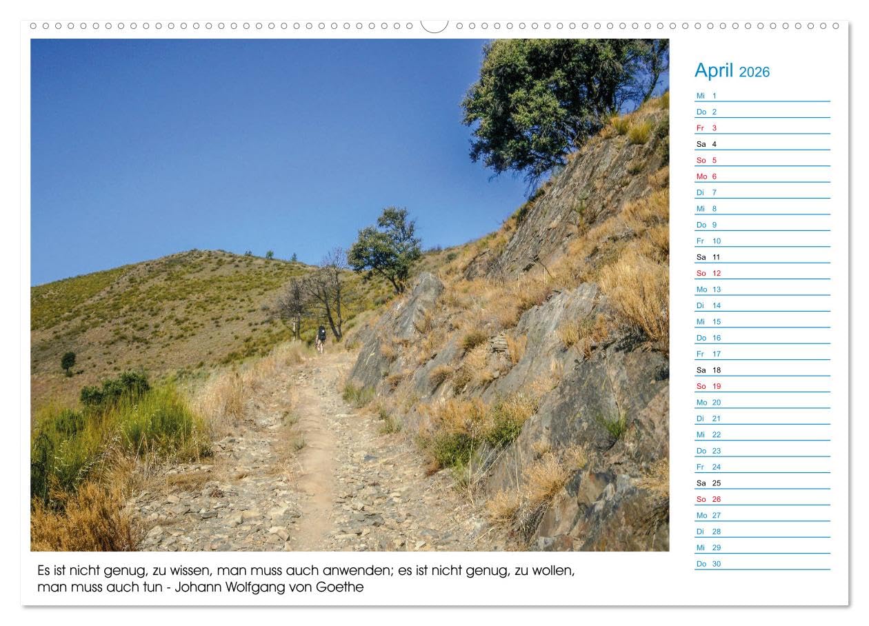 Mein Weg nach Santiago de Compostela mit Zitaten (hochwertiger Premium Wandkalender 2026 DIN A2 quer), Kunstdruck in Hochglanz: Mit diesem Kalender ... de Compostela wandern. (CALVENDO Orte)