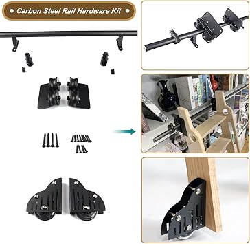Sliding Barn Door Hardware Kit | Library Rolling Ladder Track Hardware | Round Tube Carbon Steel Slide | Sliding Track Roller System Rail, with Wheels (No Ladder), 1m 2m 3m 4m 5m 6m