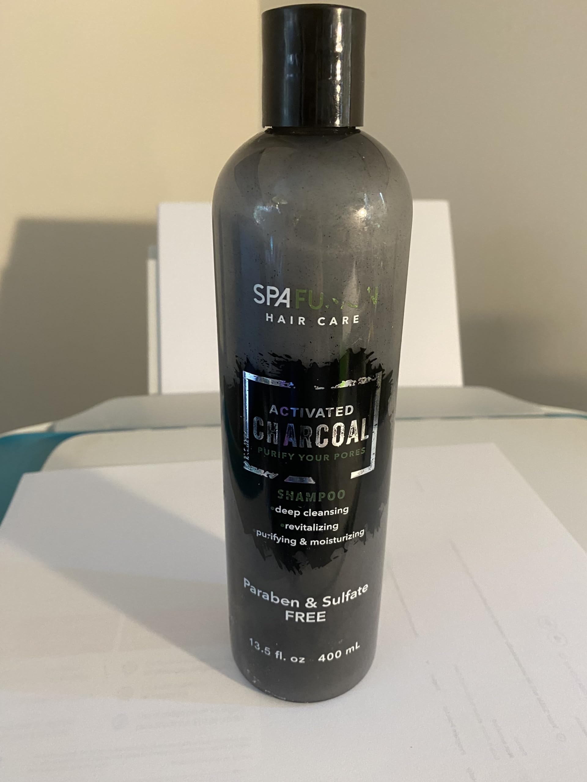 SPAFUSION SKIN CARE ACTIVATED CHARCOAL SHAMPOO DEEP CLEANING PARABEN & SULFATE FREE 13.5 FL OZ