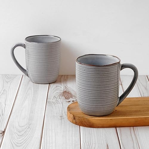 Miniatura 40 de famiware Moonlight - Juego de 4 tazas de café de 13 onzas con acabado de lino, juego de tazas de café con asa para café con leche, capuchino, té,