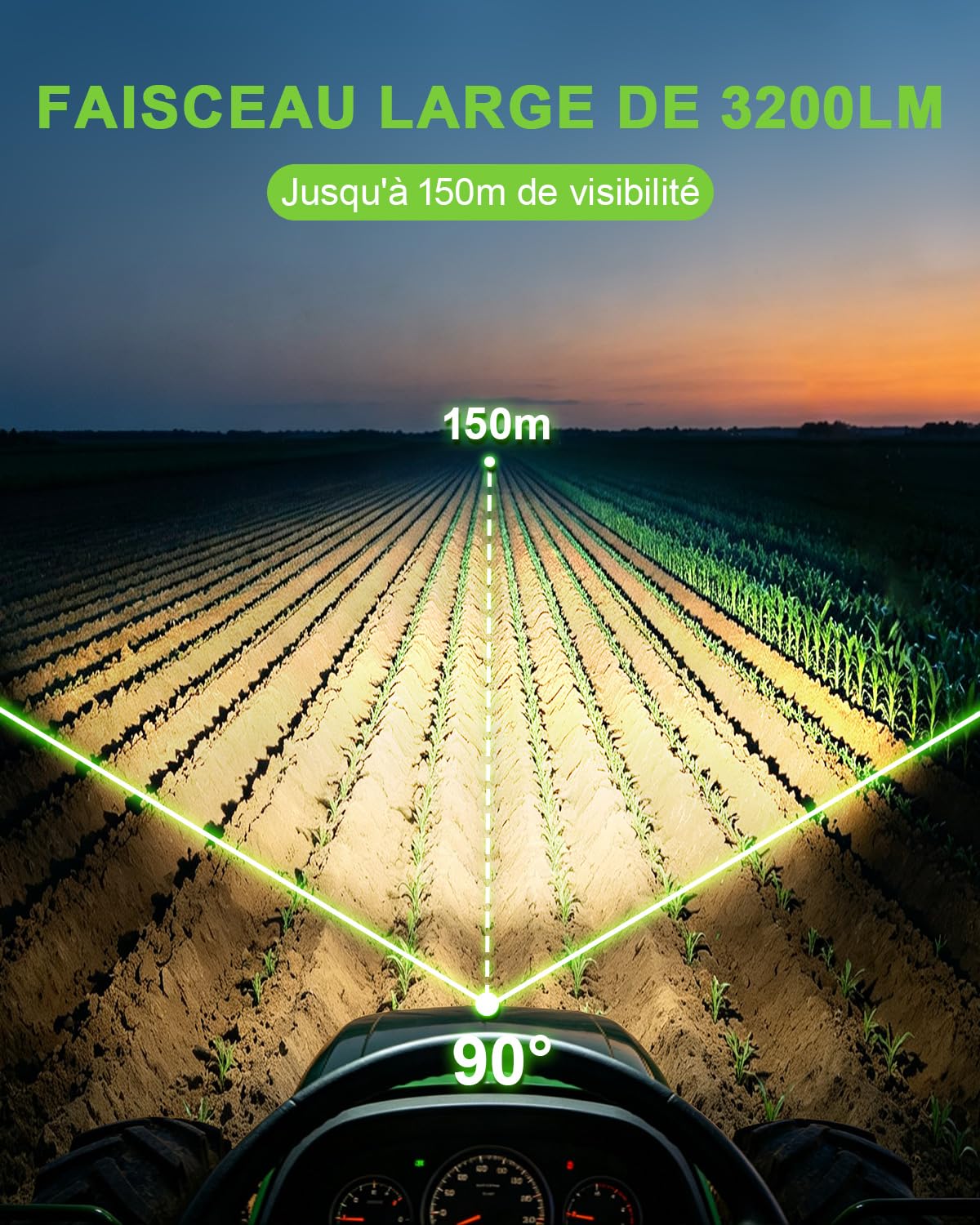 2 Pièces Phare de Travail LED 14,5 cm, 12V/24V 25W 3200LM, Faisceau Large | Étanche IP65, Support Inox M8, Boîtier Aluminium, Feu de Recul, Tracteur Fourgon 4x4