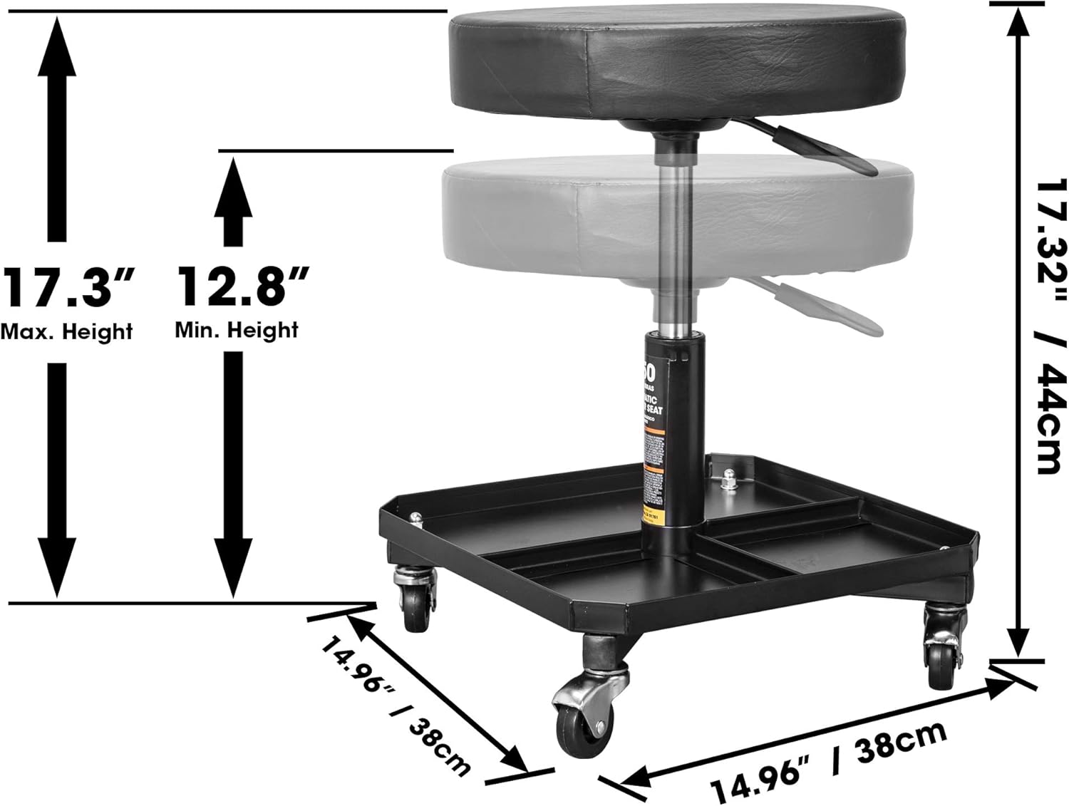 Torin ATR6350B Rolling Pneumatic Creeper Garage/Shop Seat: Padded Adjustable Mechanic Stool with Tool Tray Storage, Black : Automotive