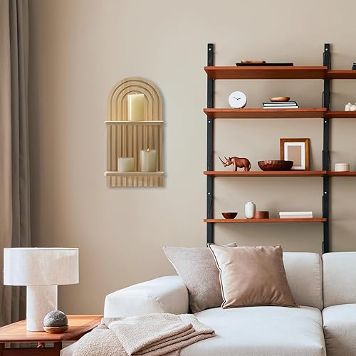 Miniatura 4 de Tatuo 2 estantes flotantes bohemios para pared, soporte colgante de madera para sala de estar, baño, dormitorio, oficina, cuarto de bebé, decoración