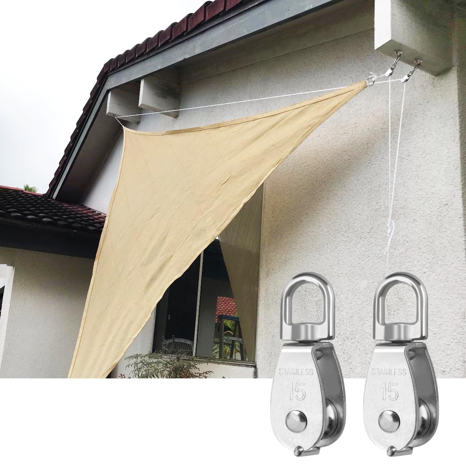 GENHAKON 18-Pack M15 Stainless Steel Pulley Blocks With Swivel Hooks – Single Pulley, Anti-Rust, For Lifting, Camping, Sailing, And More