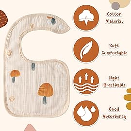 Zainpe 6Pcs Snap Muslin Cotton Baby Bibs Rabbit Bear Sheep Pattern Bandana Drool Cloths Soft Absorbent Adjustable Burp Cloth Feeding Bib for Newborns Girls Boys Toddlers Teething Eating 0 to 36 Months