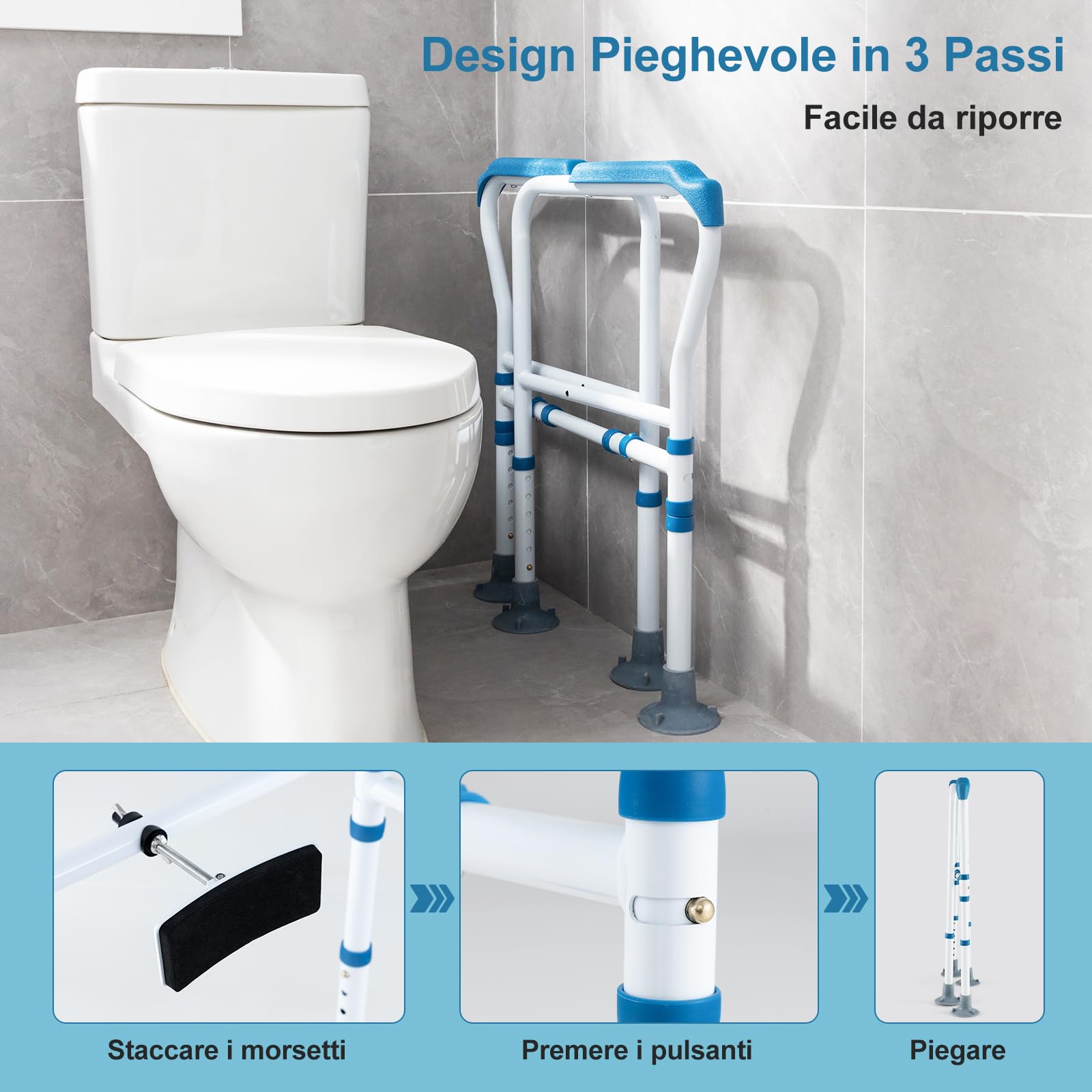 GYMAX Maniglia per WC, Supporto per Alzarsi, Altezza e Larghezza Regolabili, Ausilio per Anziani, Disabili