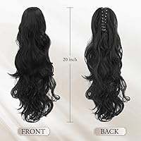 Vista 2 de BARSDAR Extensiones de cola de caballo con clip de garra negra, extensiones de cabello ondulado de 20 pulgadas para mujer, extensiones de cabello