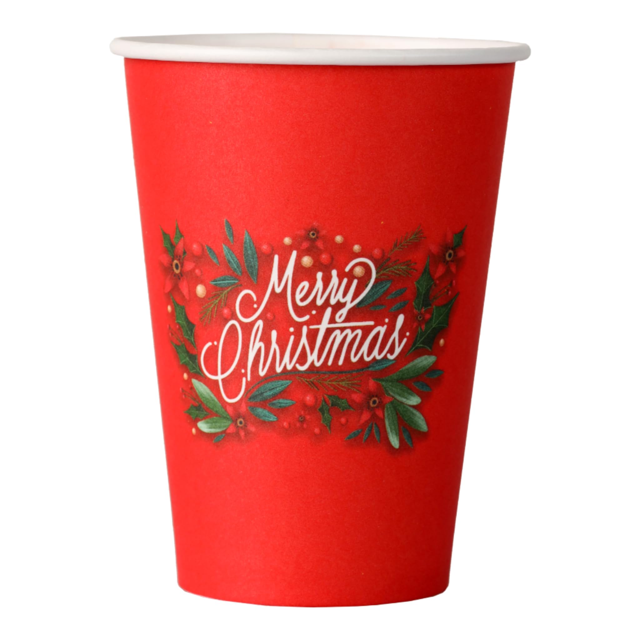 Mecup Vasos de Papel Navideños, Vasos Desechables Biodegradables, 800 Piezas, Taza de Café Navideña de 200 ml, Desechables, Para Bebidas Calientes y Frías, Diseño Navideño. Diseño: Merry Christmas
