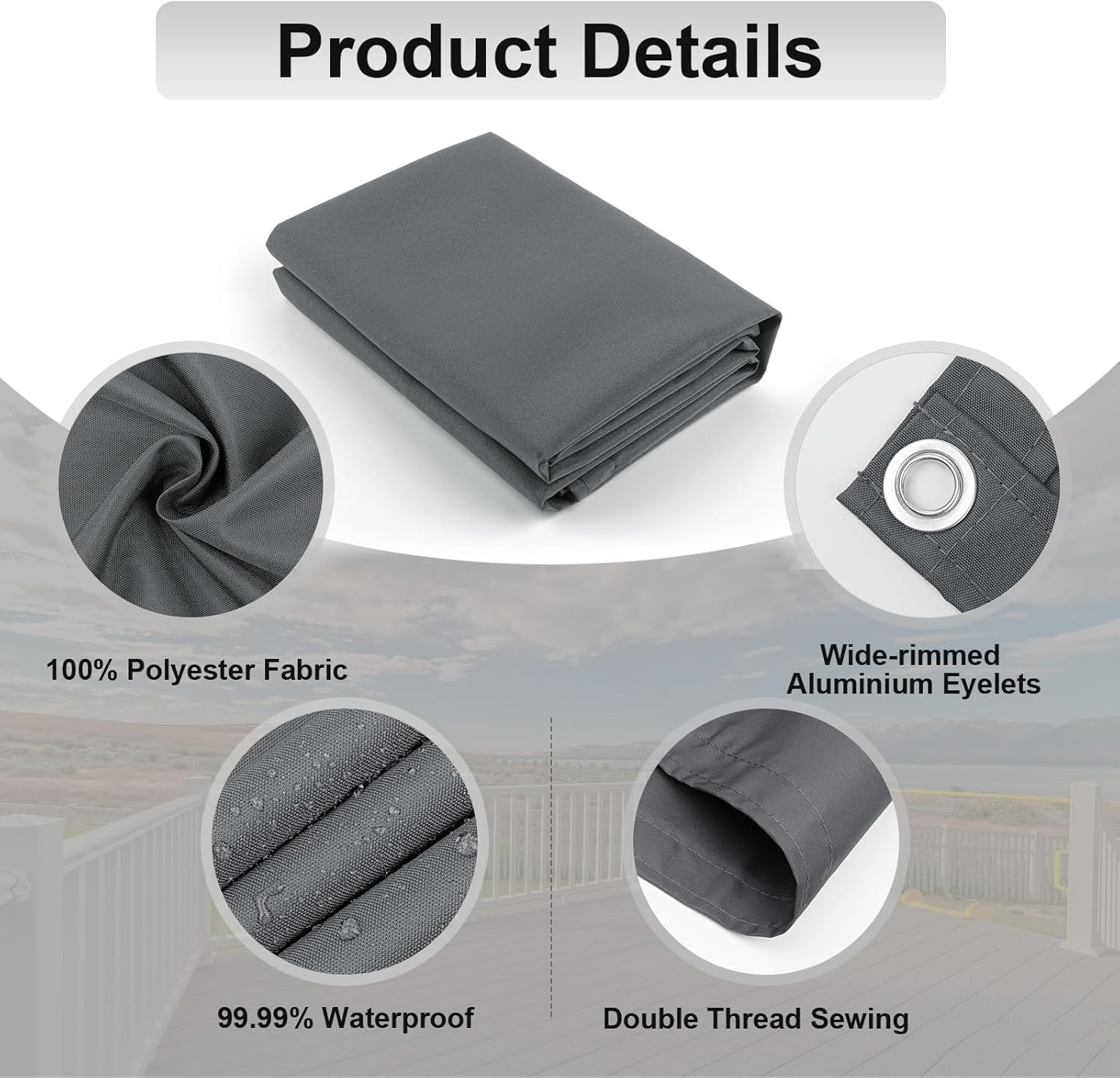 Frangivento 40 x 600 cm Resistente al Vento, Impermeabile Anti UV Telo Frangivisto Balcone Ringhiera con Corde, Occhielli per Giardino, Grigio Chiaro