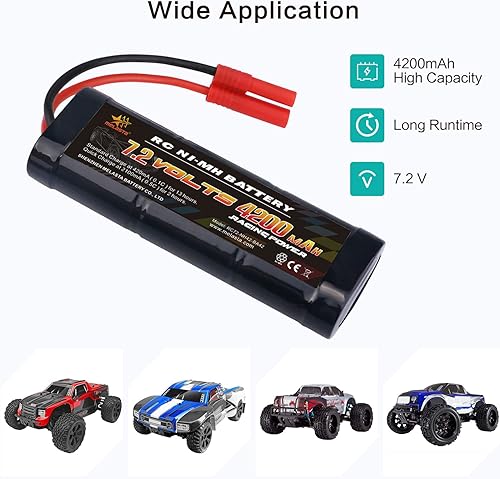 Miniatura 4 de melasta Paquete de 2 baterías NiMH RC de 7.2 V 4200 mAh compatibles con conector banana adecuado para vehículos de carreras Redcat
