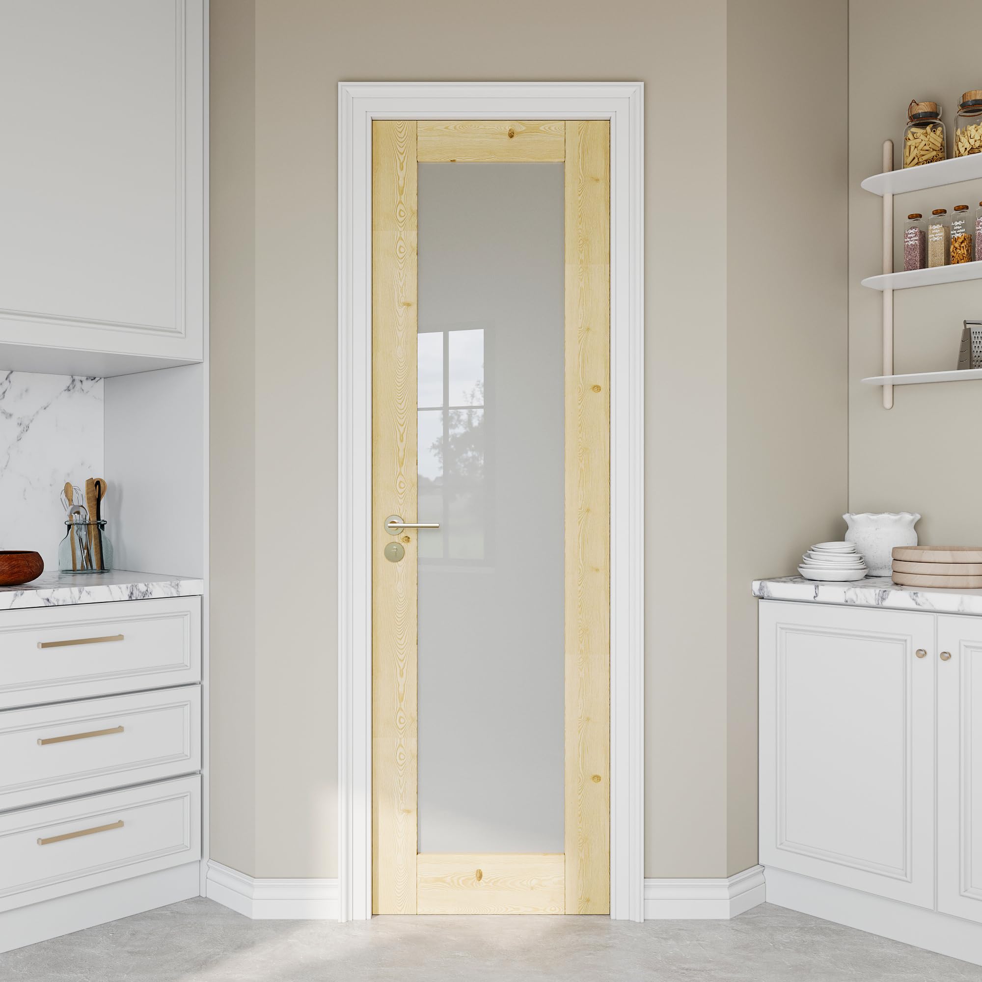 24" x 80" Pine Wood Slab Door, Frosted Glass Interior Doors, Single Room Door for Closet & Bedroom, Farmhouse Style as Prehung, Pocket, Bifold, Barn