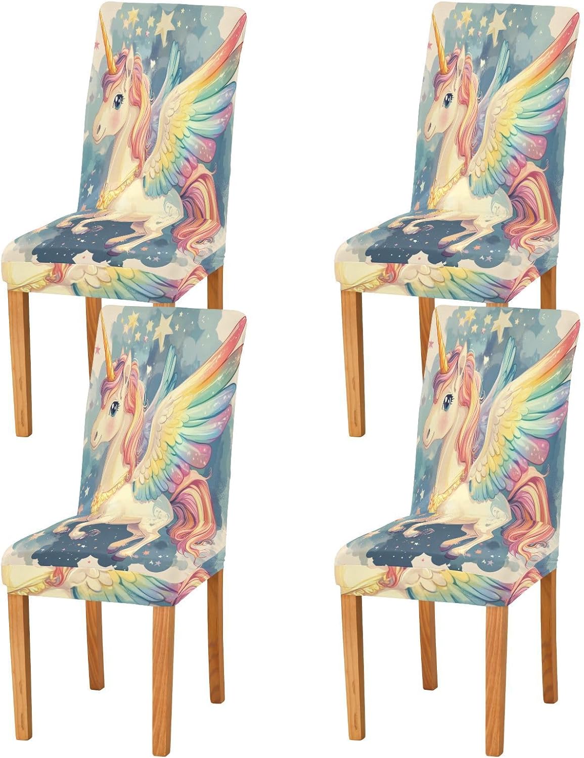 ALAZA Chair Covers for Dining Room, Cute Rainbow Unicorn Stretch Chair Cover Sets Chair Protector Removable Washable for Ktichen Restaurant Hotel