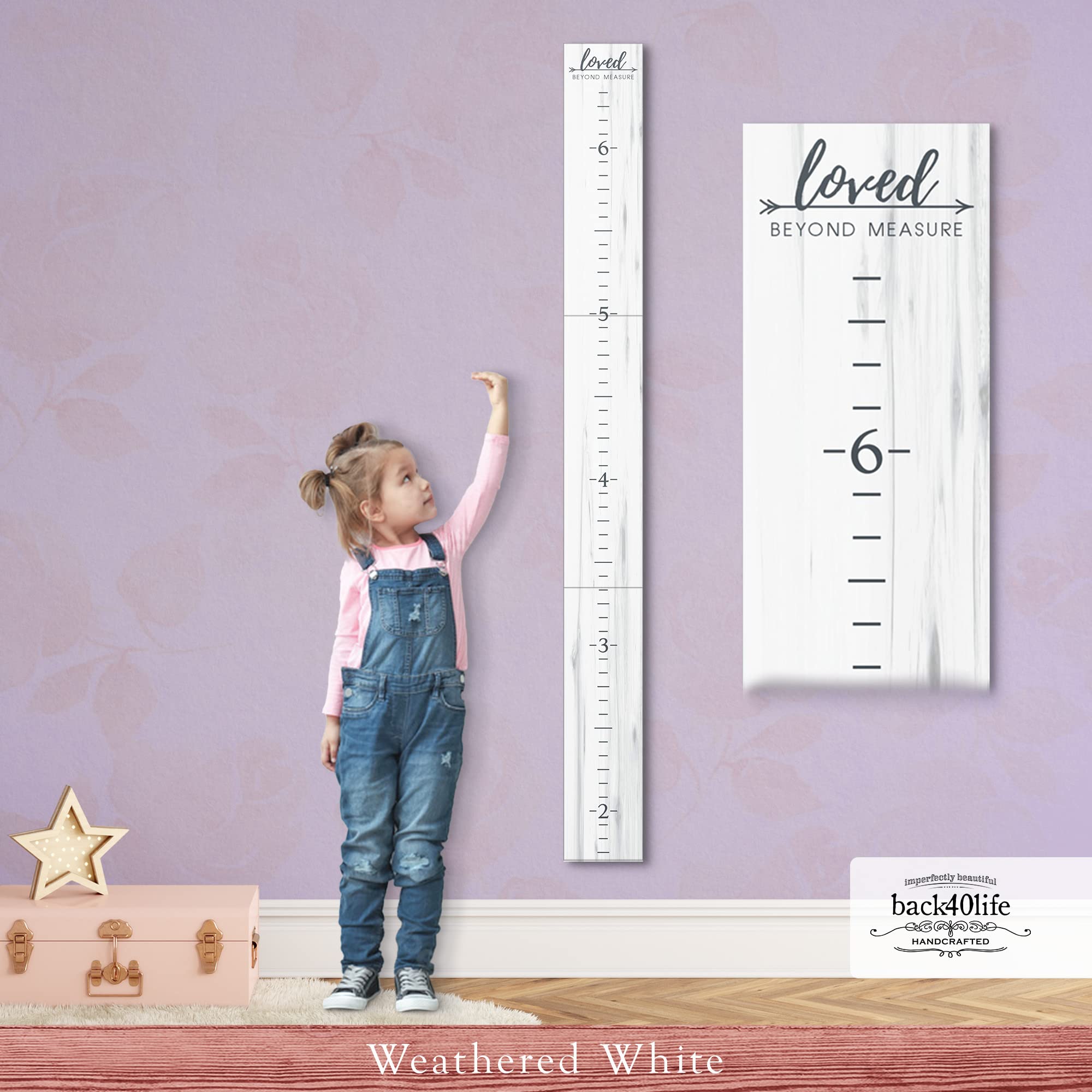 farmhouse style wooden kids growth chart ruler for boys and girls (weathered white - wht)