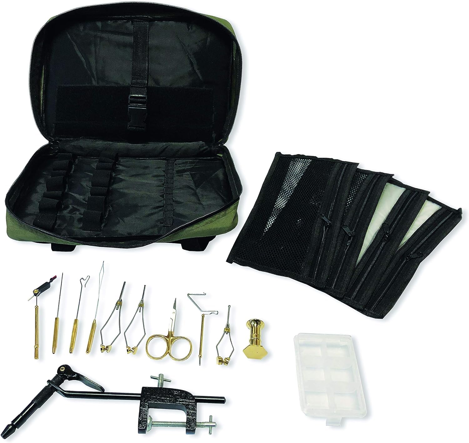 Delux Fly-Tying Material KIT for Tying 6 Basic Flies with DVD and Instruction Booklet - Zephyr Fly Tying Bag Kit Super AA Vise