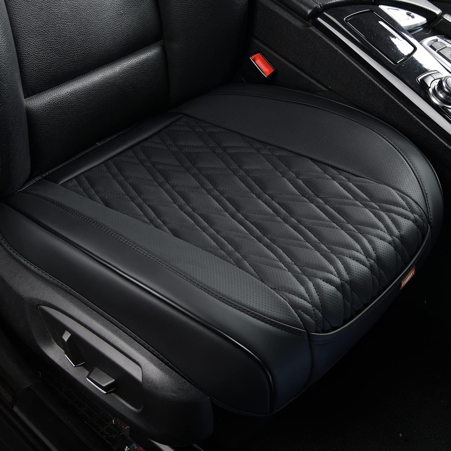 Black Leather Seat Cover for Cars, 1PCS Seat Cover Front Bottom Seat Cushion Cover, Universal for Most Vehicles, Automotive Interior Seat Protector, Car Seat Cover for Men and Women Black Diamond 1 PCS
