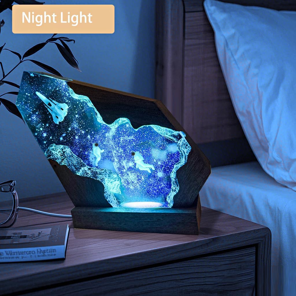 Space Resin Lamp - Handmade Galaxy Resin Night Light with USB Port, Variable Lights, Space Gifts for Adults, Astronaut Enthusiast Collectibles, Unique Birthday Gifts for Him & Her (6"x4") - Image 9