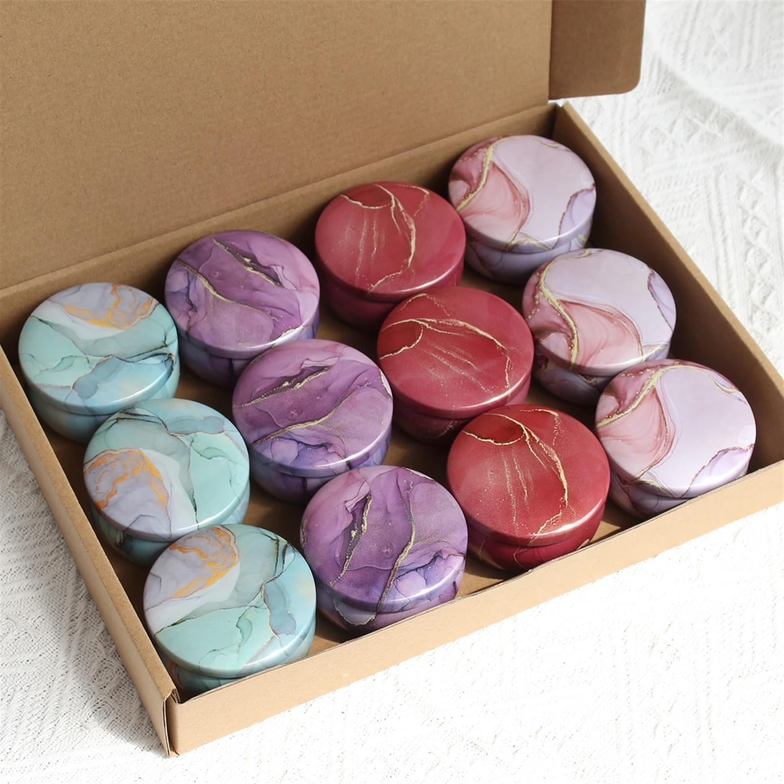 CQAHDSEVF Candle Containers, 12pcs 4oz Multicolor Empty Candle Tin Jars Candle Making Kit Storage(4 Color Mixed)