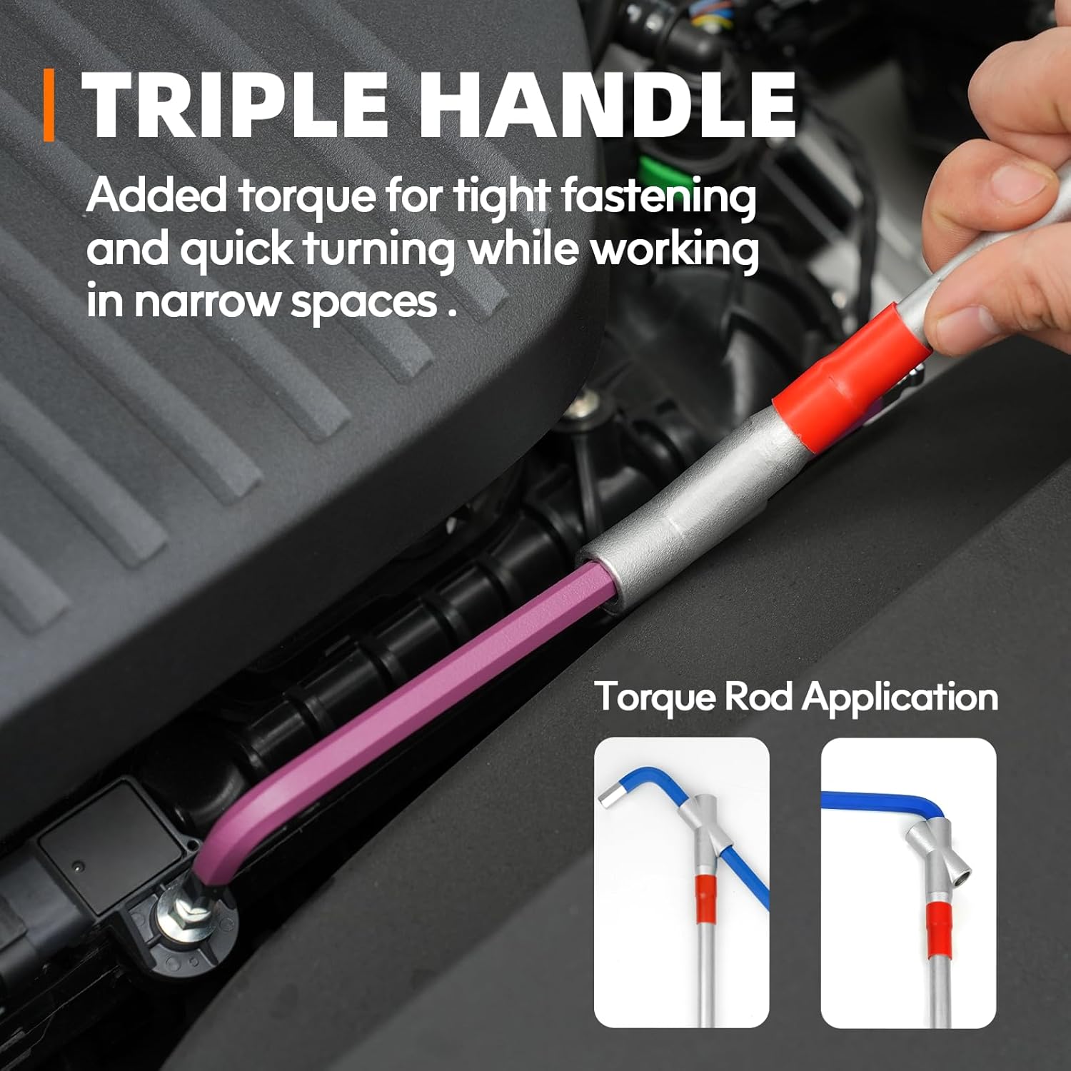 Hex Key Set Ball End SAE Allen Wrench Set, 10-Pack Includes Triple Handle, S2 Steel Extra Long (1/16" to 3/8"), Labor-Saving for Home & Professional Use