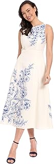 London Times Women's Sleeveless Round Neck Fit & Flare Midi Dress - Elegant Floral Wedding Guest Dresses Price In India
