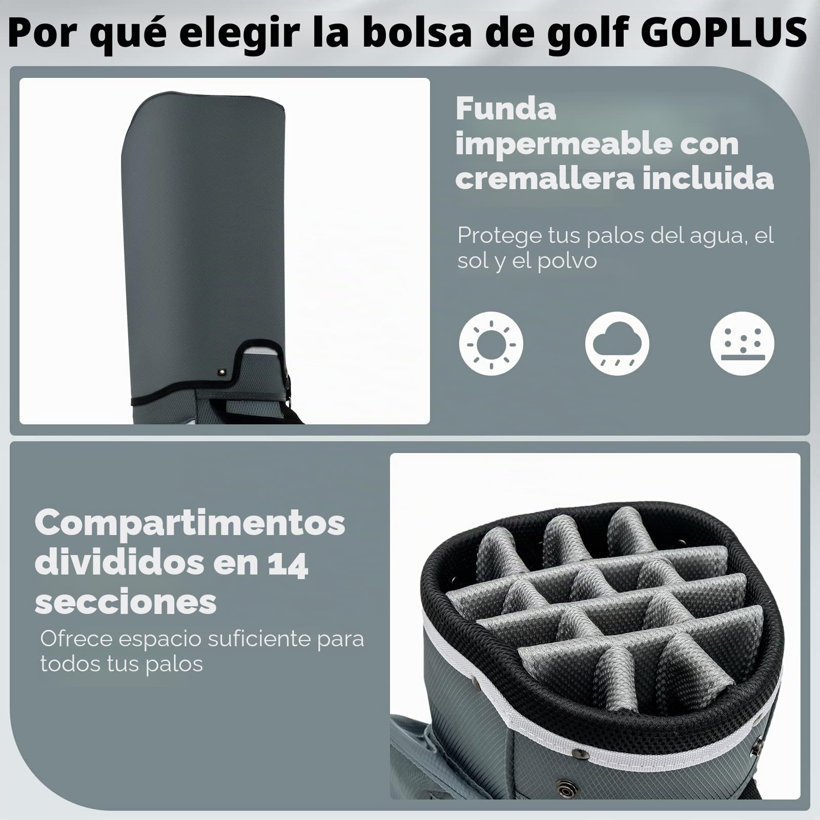 GOPLUS Bolsa de Golf Ligera con 14 divisores, 7 Bolsillos con Cremallera, Bolsa de Valor, Bolsa de Viaje, Correa para el Hombro, Gorro de Lluvia y Soporte para Paraguas, Bolsa para Palos de Golf