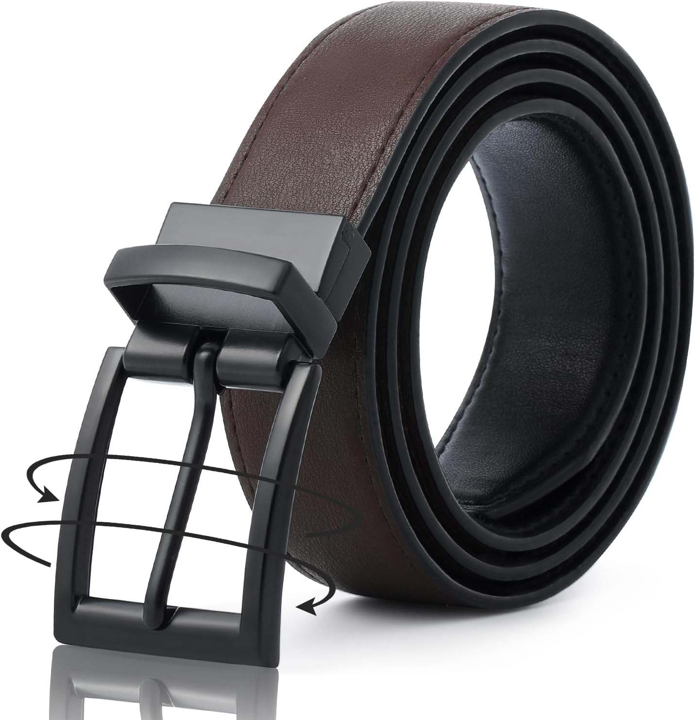 Reversible Leather Belt for Women - Two Color-in-One Belt for Jeans Dress Women Men Belt with Rotated Buckle