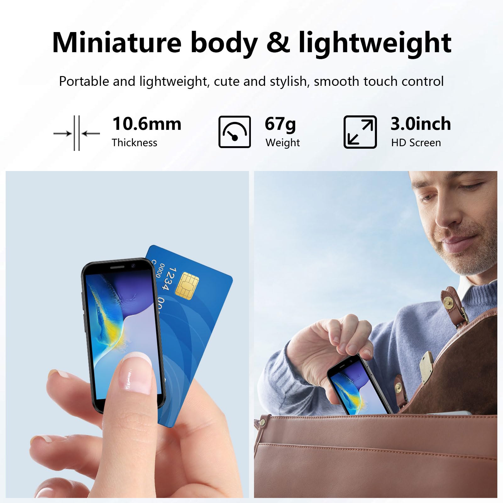 Mini Phone 4G Unlocked World's Smallest Mini Smartphone 3.0'' Touch Screen Compact Mobile Phone for Kids & Students 2000mAh Battery Cell Phone with Dual SIM Quad Core Face ID GPS 2GB+16GB Pink