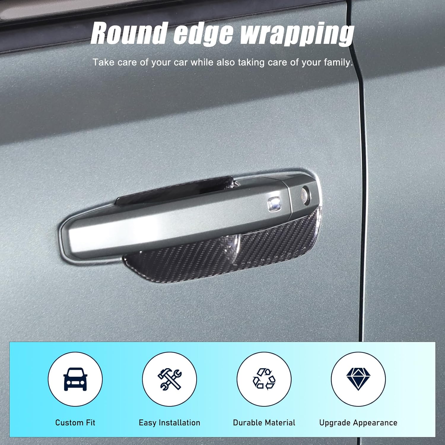 Car Door Handle Bowl Sticker for Hummer EV Accessories Genuine Carbon Fiber Anti-Scratches Car Door Handle Cup Paint Guard Protective Films Exterior for Hummer EV SUV Pickup 2022-2025 2026 (Black)