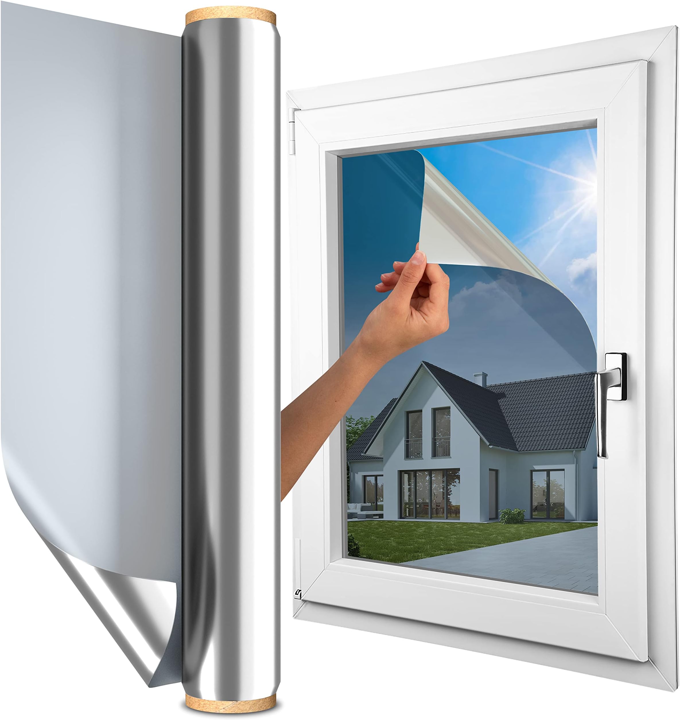 MARAPONWindow Film Sun Protection Exterior Without Residue [118 x 200 cm] Includes Professional eBook - Mirror Film Window Privacy Screen - Sun Protection Window - Darkening Roof Window
