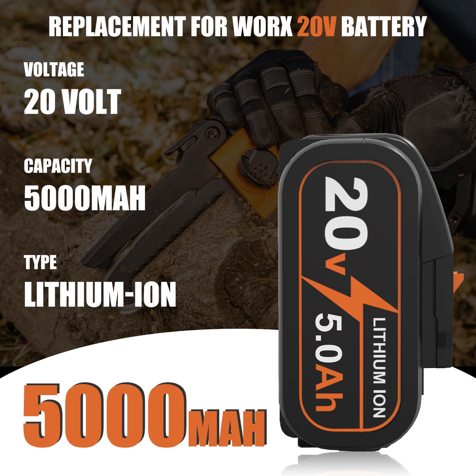 2 pièces Remplacement pour Worx Batterie 5.0Ah