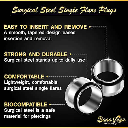 Miniatura 3 de BanaVega Acero inoxidable solo acampanado ensanchador de túnel de oído tapón pendiente lóbulo piercing joyería elegir tamaños