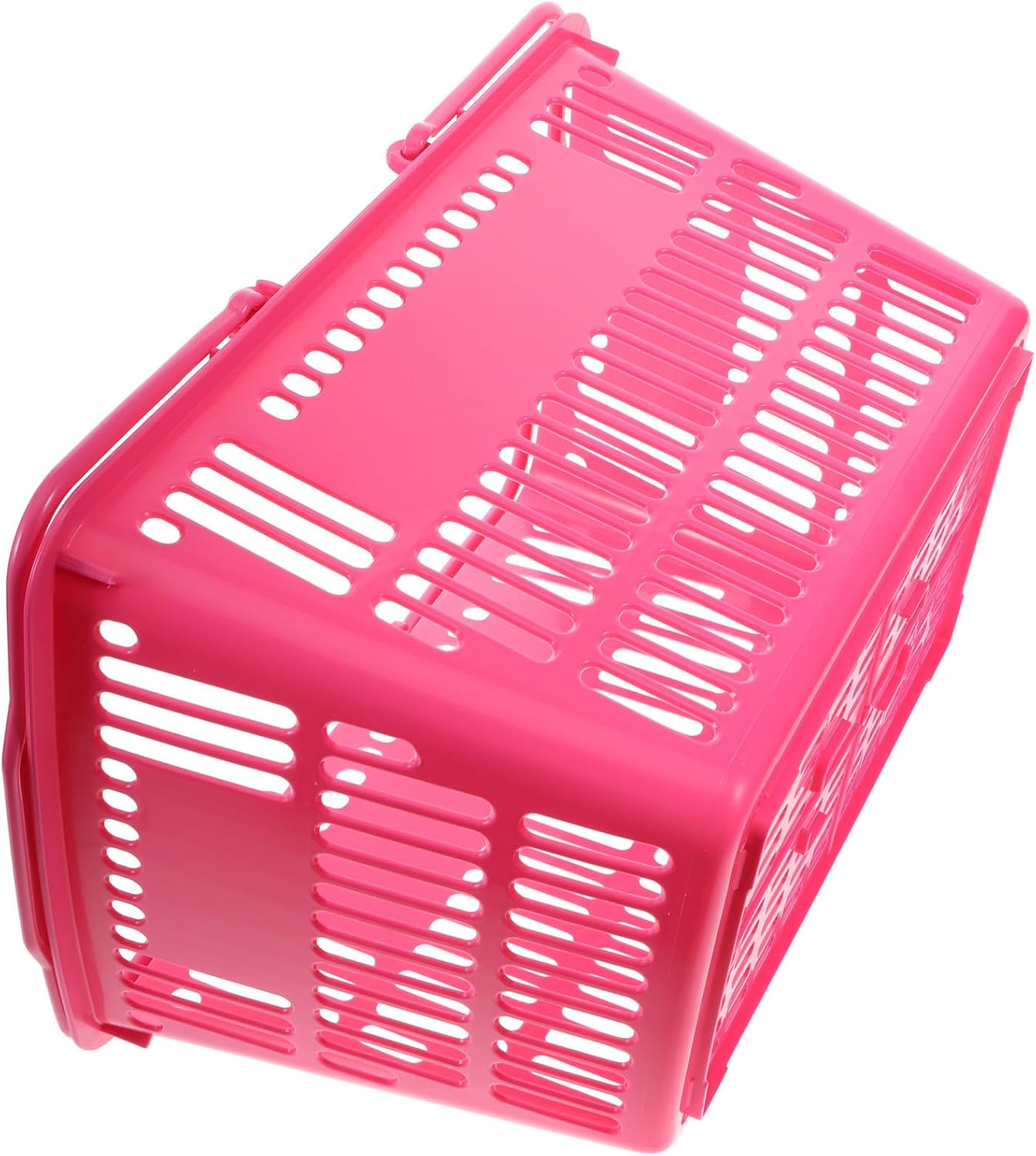 SEWACC Portable Grocery Basket with Handle, Medium Pink Plastic Storage Container for Supermarket Shopping and Fruit Store, Thickened Commercial Sundries Organizer for Home and Retail Use