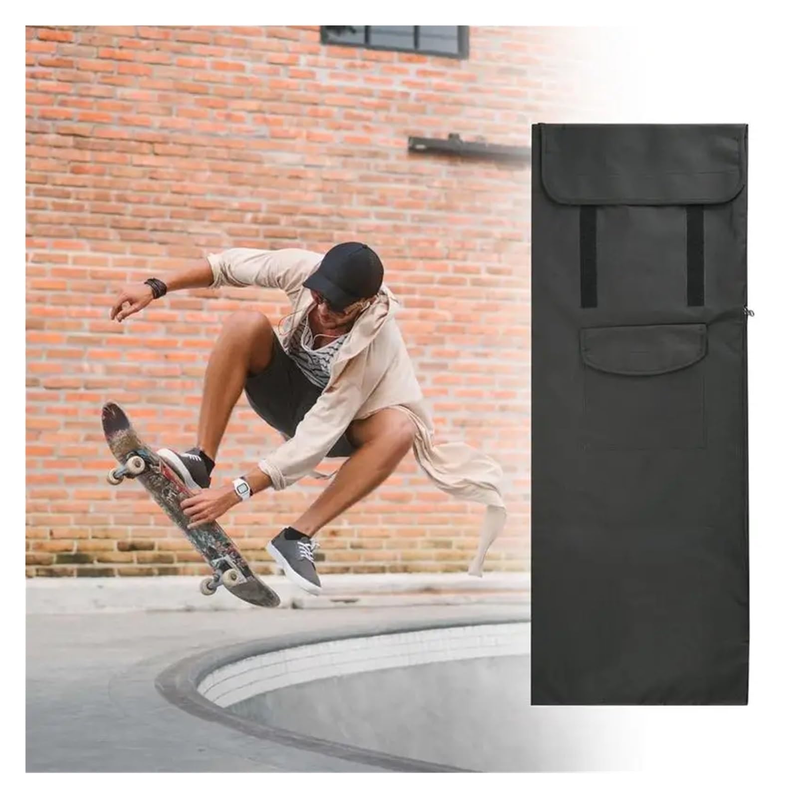 Sac de Skateboard Sac à Dos de Skateboard en Oxford 600D, Grande capacité Rangement, Sangle réglable