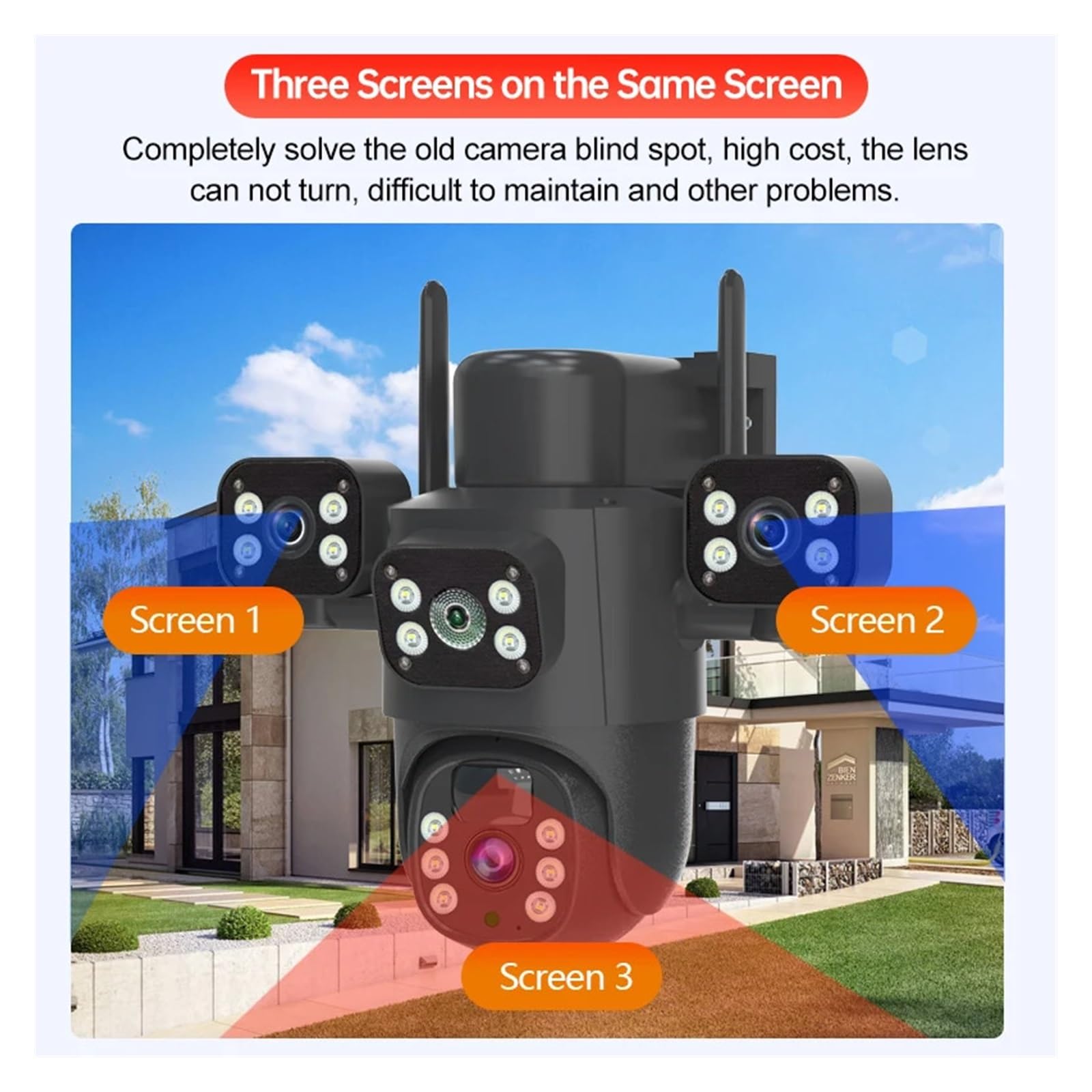 Security Camera, Cámara PTZ Solar WiFi de 6 MP, CCTV, Tres Lentes, Pantallas, Seguimiento automático, protección Seguridad, cámaras vigilancia IP 4G for Exteriores(4G CAM Add 32G)
